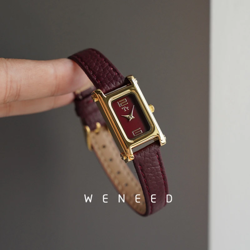 安可拉腕表红手表女复古气质方形简约小表盘百搭时尚轻奢石英表