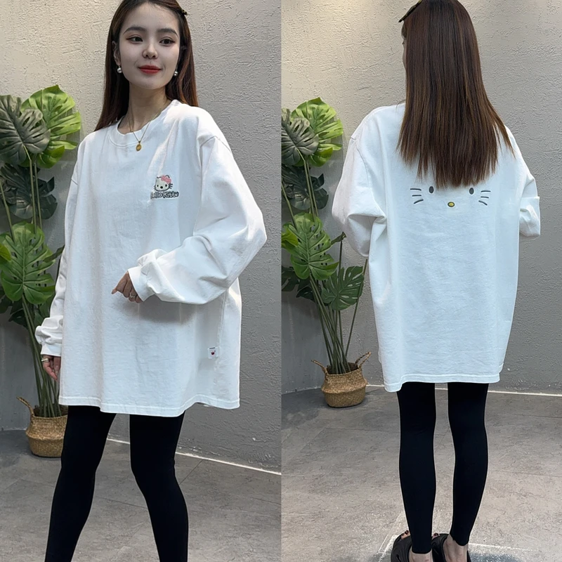 9001秋季新款韩版刺绣kittv猫前后AB面宽松休闲大版长袖T恤女