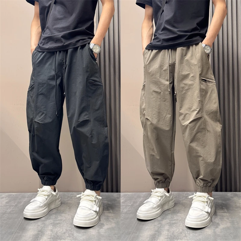 美式宽松束脚速干休闲裤男士痞帅宽松秋季新款纯色百搭工装哈伦裤