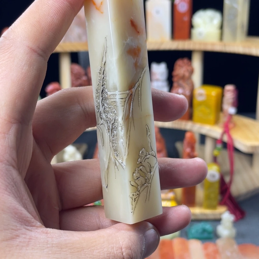 印石寿山石芙蓉山水薄意1.8公分印面