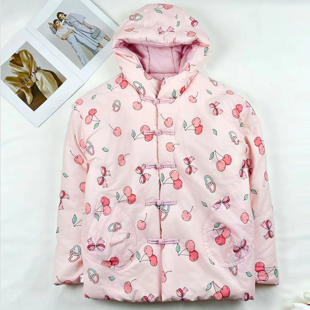 手工棉花夹棉连帽休闲宽松棉袄盘扣加厚保暖棉服外套冬季新款棉衣