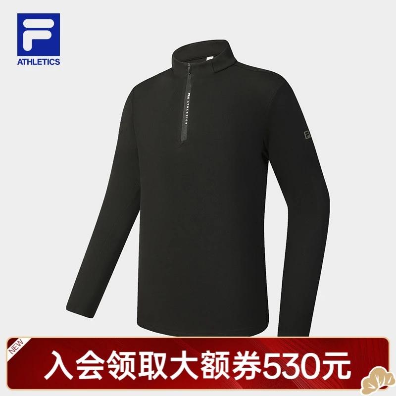FILA斐乐旗舰男士半拉链立领长袖加绒休闲运动针织T恤A11M541203F