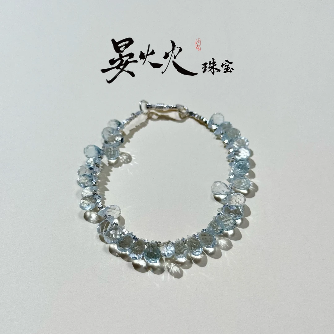 【海洋之泪】天然蓝托帕+925银设计师原创手串-多样性发其一