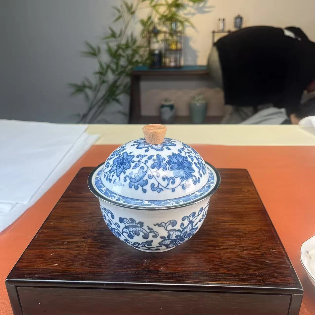 A2青花烟灰缸茶桌摆件y5730