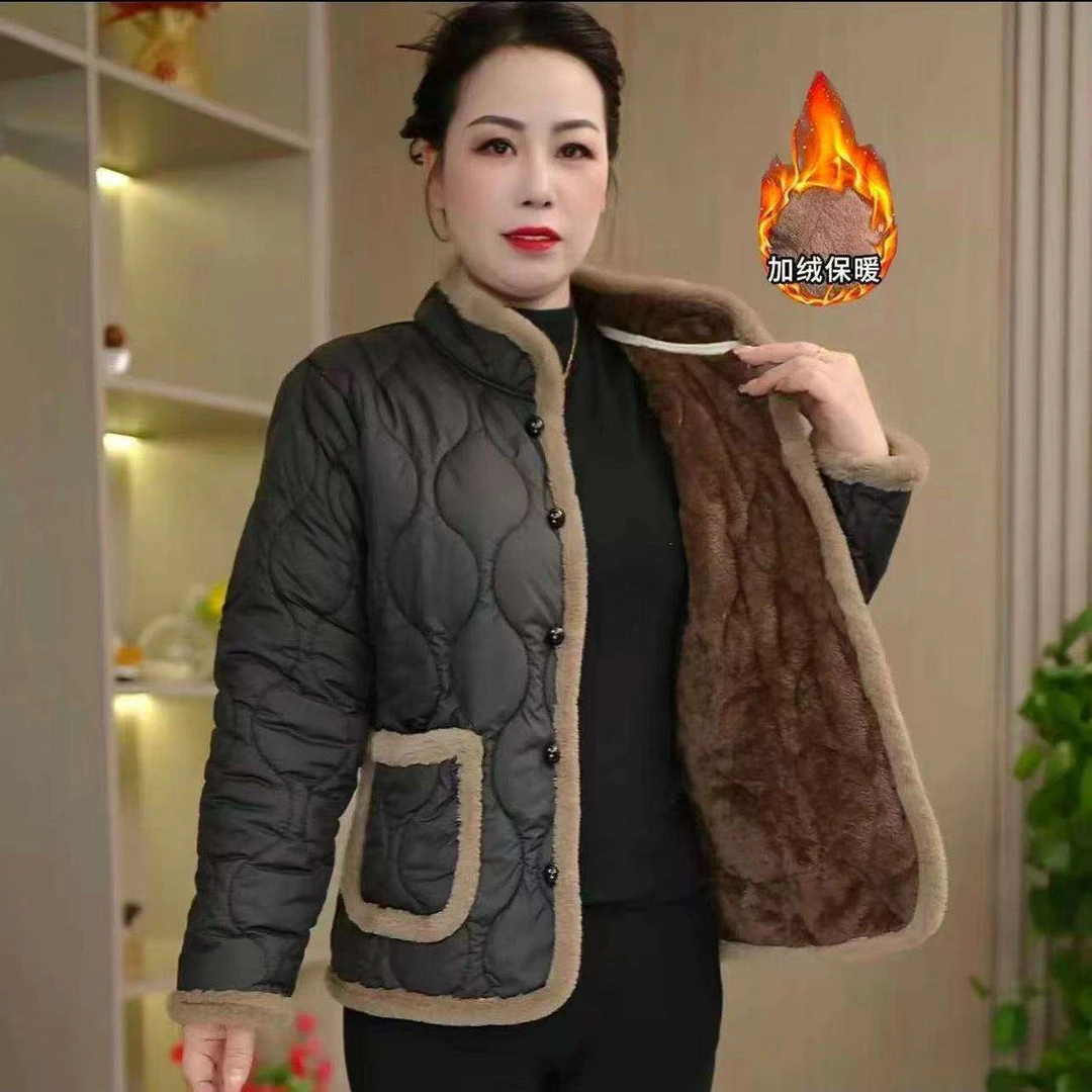 新款妈妈棉袄洋气冬季秋冬加绒中老年棉服加厚休闲保暖外套棉衣