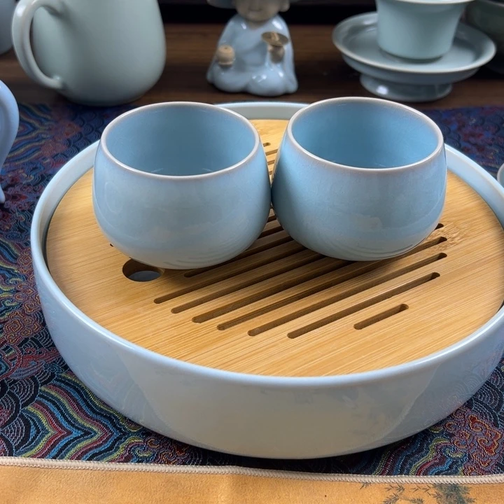 瓷杯子天青釉水龙蛋杯一对