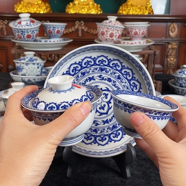 宝相花三件套茶具