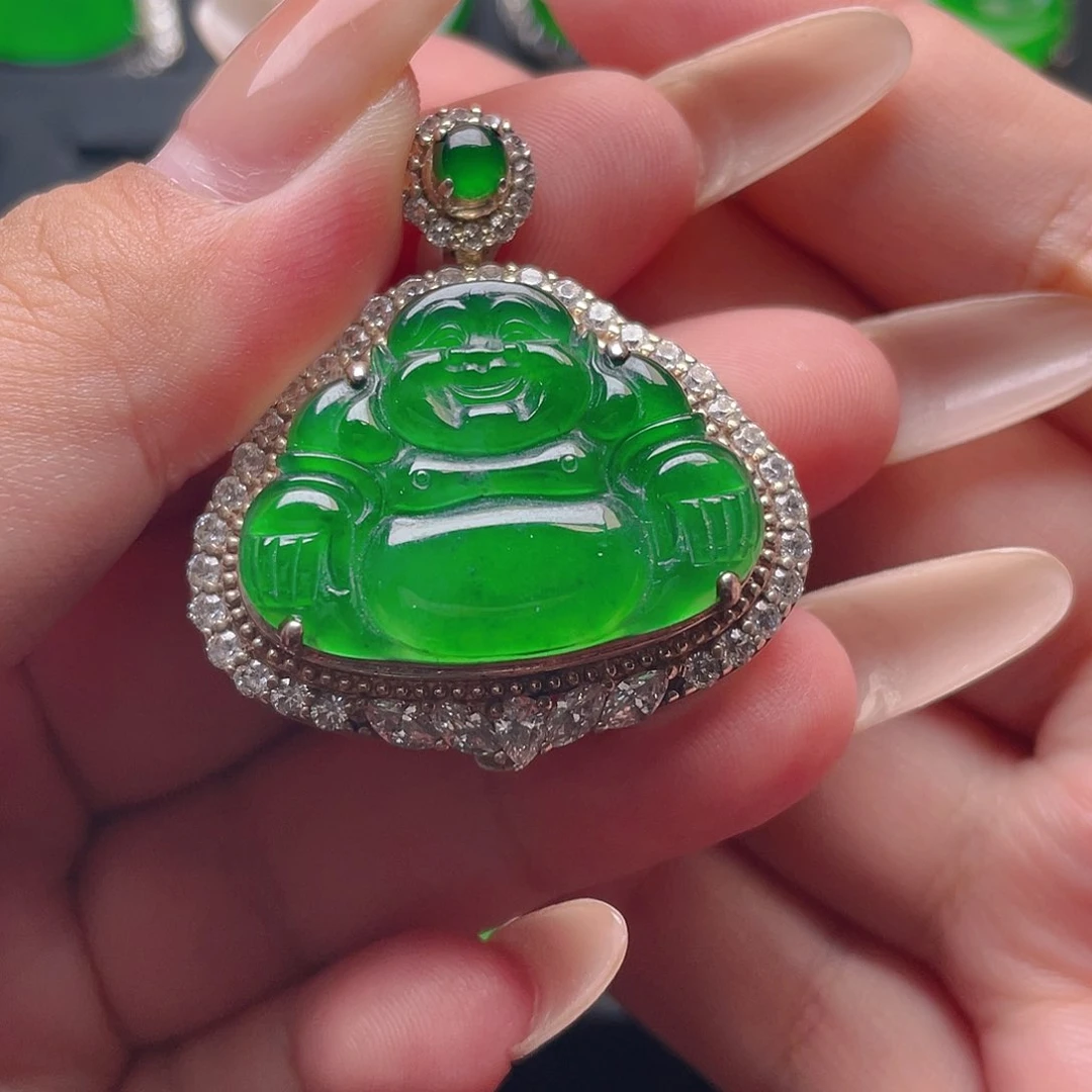 翡翠银S925镶嵌颈饰佛公