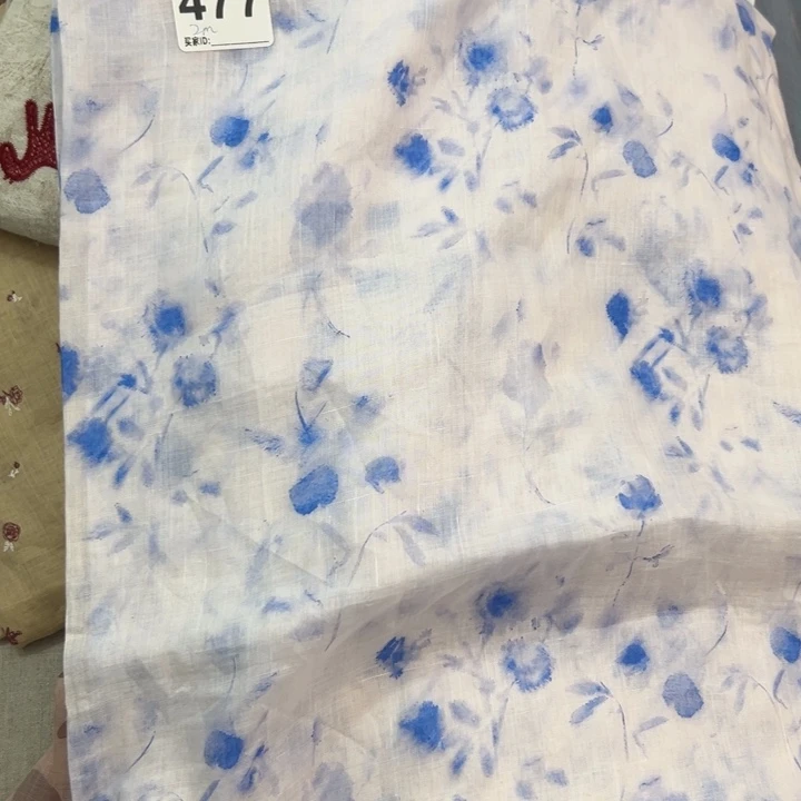 麻477青花瓷印花纯苎麻2米