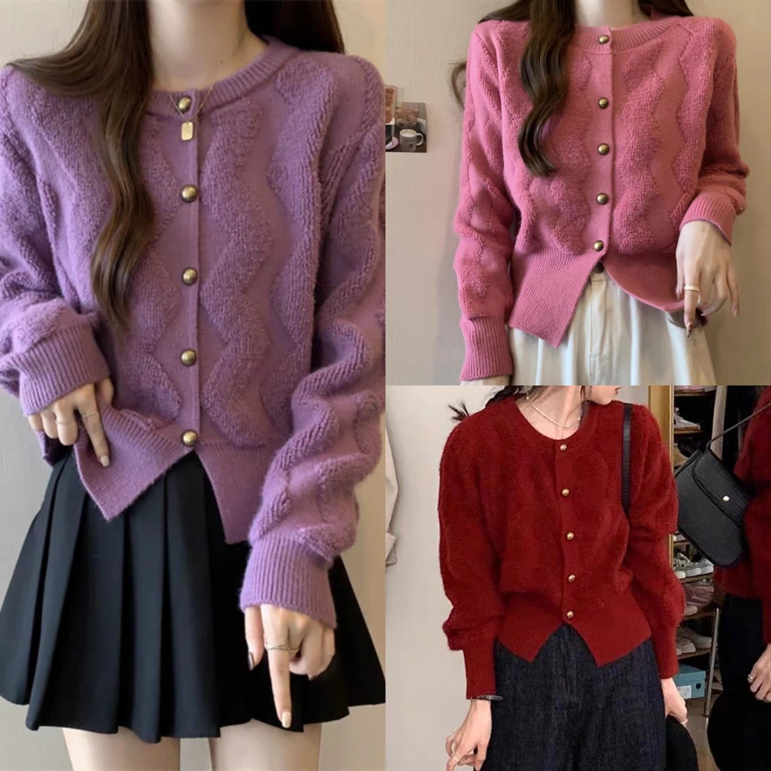 紫哥ZIGE法式复古开衫毛衣LL#1405