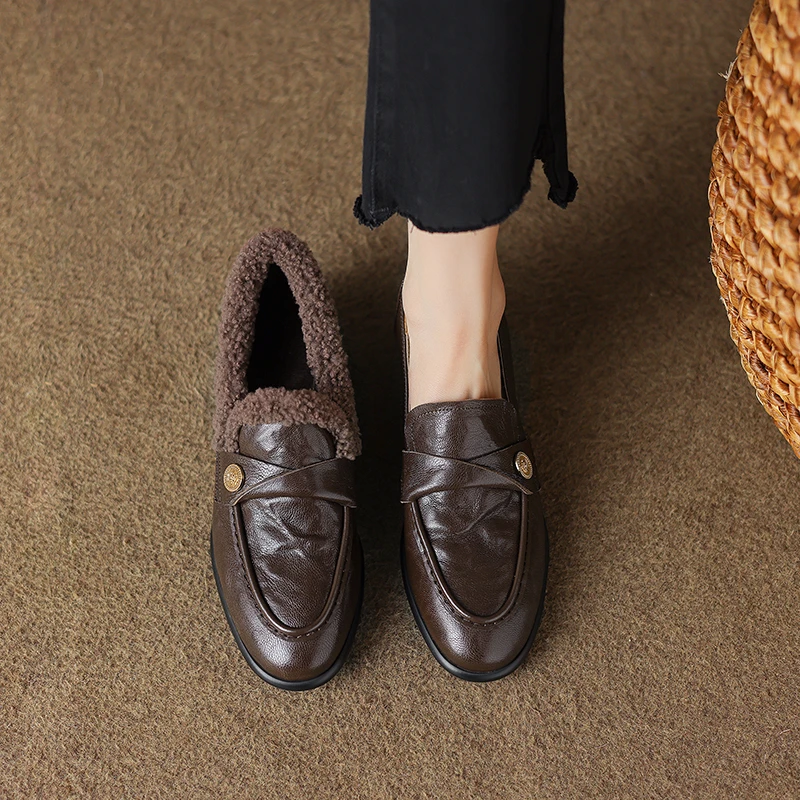 跟高2CM/34-40单绒/秋冬新款气质百搭单鞋优雅气质法式低跟乐福鞋