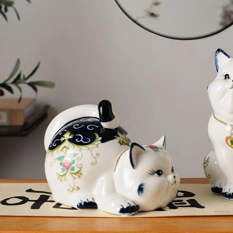 现代简约陶瓷猫咪摆件家居装饰摆设创意结婚礼物客厅电视柜酒柜