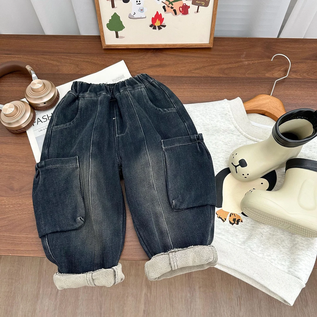 【新品】男童2024年新款韩版休闲加绒牛仔裤BMD3623