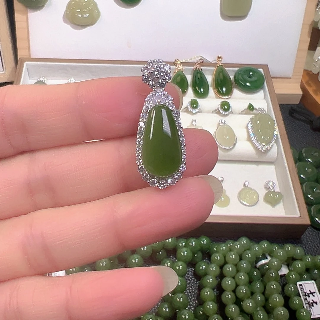 和田玉（碧玉）银S925镶嵌颈饰