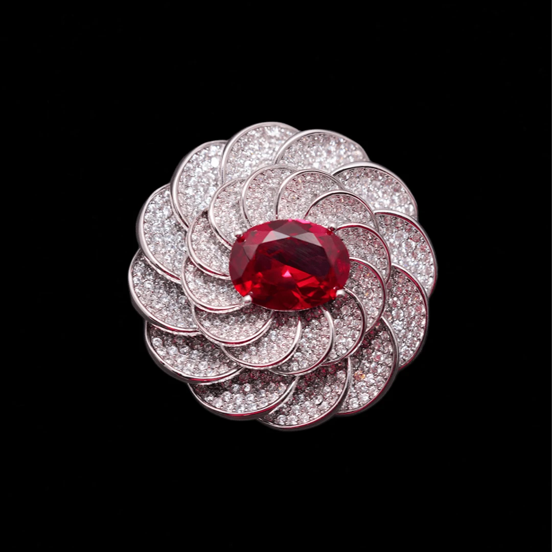铜合金合成锆石胸针 时尚气质百搭红色太阳花胸针5380