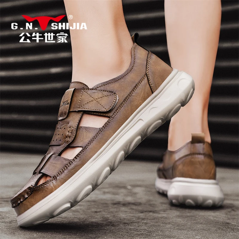 百搭包头潮流沙滩鞋夏季洞洞鞋透气镂空男士公牛世家网面男士户外