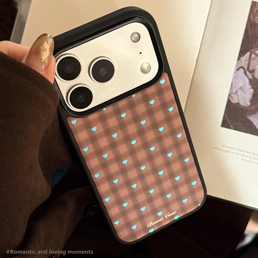 鎏金滴胶蓝爱心苹果17promax手机壳iphone17复古棕16华为15适用13