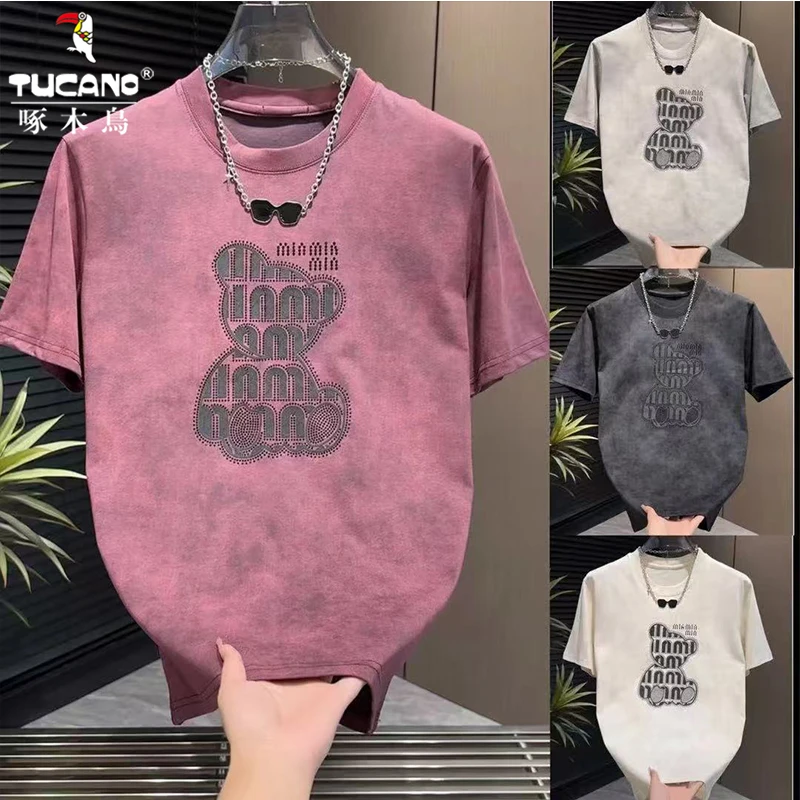 啄木鸟男士潮流简约扎染时尚圆领短袖T恤夏季宽松时尚半袖t恤