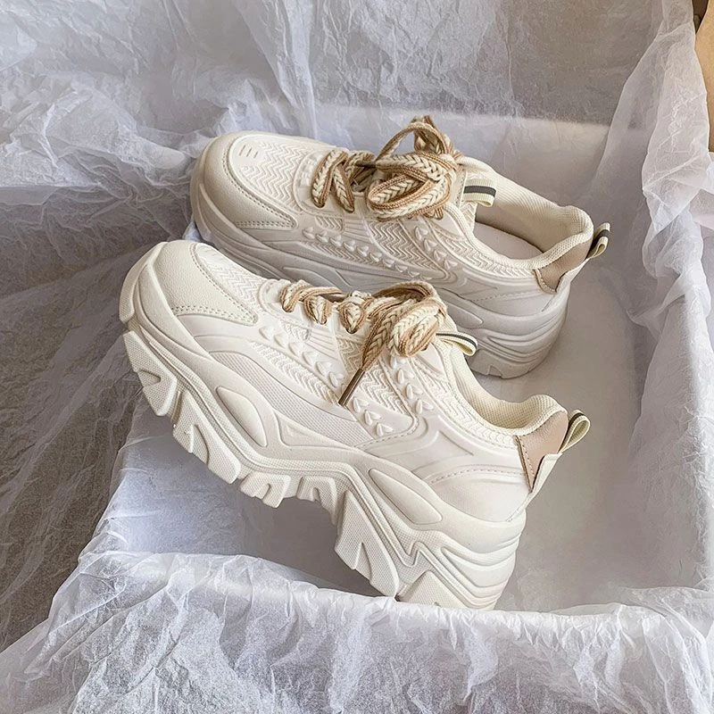 爆款麦穗老爹鞋春季新款百搭厚底小白鞋透气增高运动休闲鞋