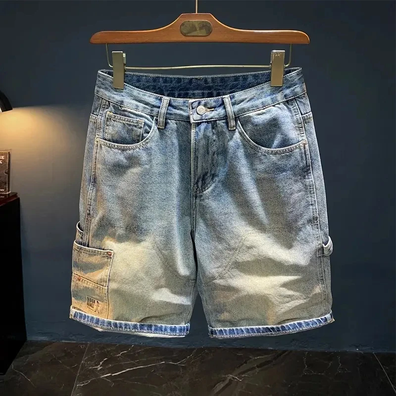 法国Cebrodz做旧洗水牛仔短裤男夏季薄款复古工装五分裤直筒中裤