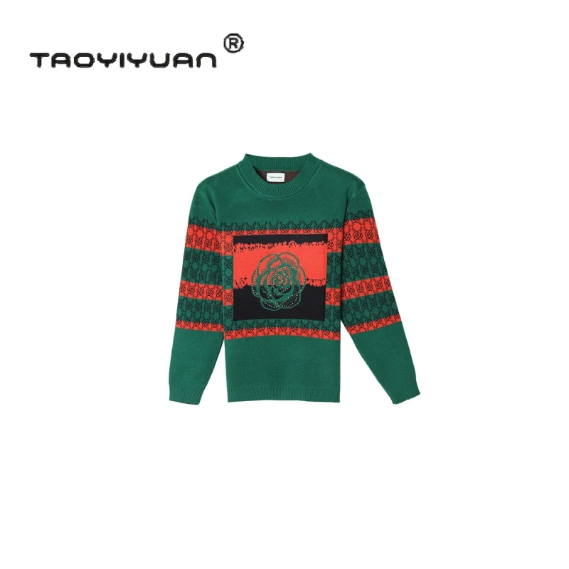 【宠粉专属】 重工镶钻数字玫瑰花针织衫上衣宽松套头时尚圆领毛衣