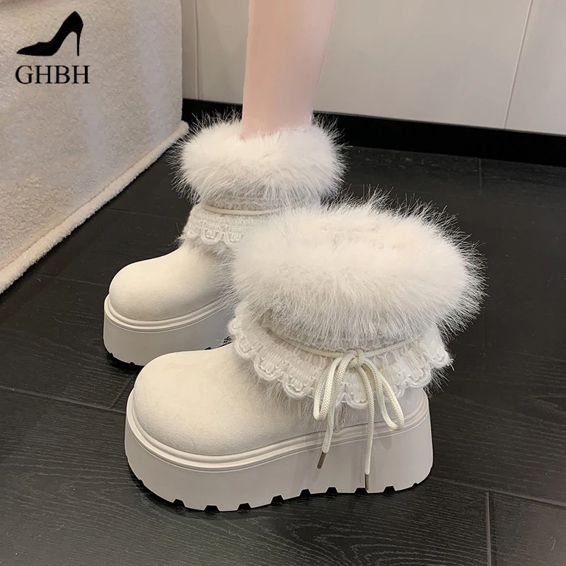 厚底增高雪地靴女款新款冬季保暖加绒巨好看棉鞋加厚东北棉靴