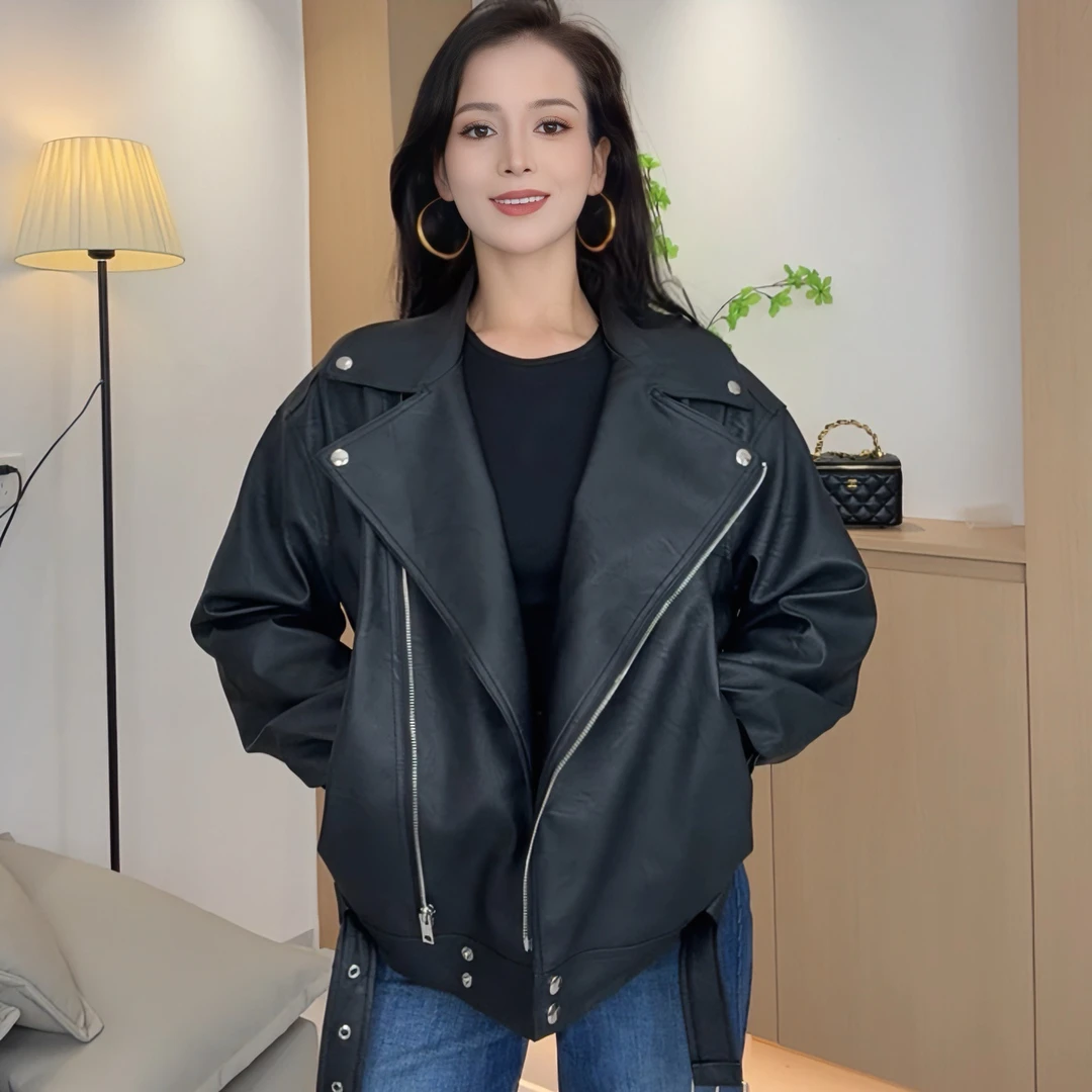 秋季短款水洗皮真皮港风短款机车皮衣外套韩版春秋黑色复古2026