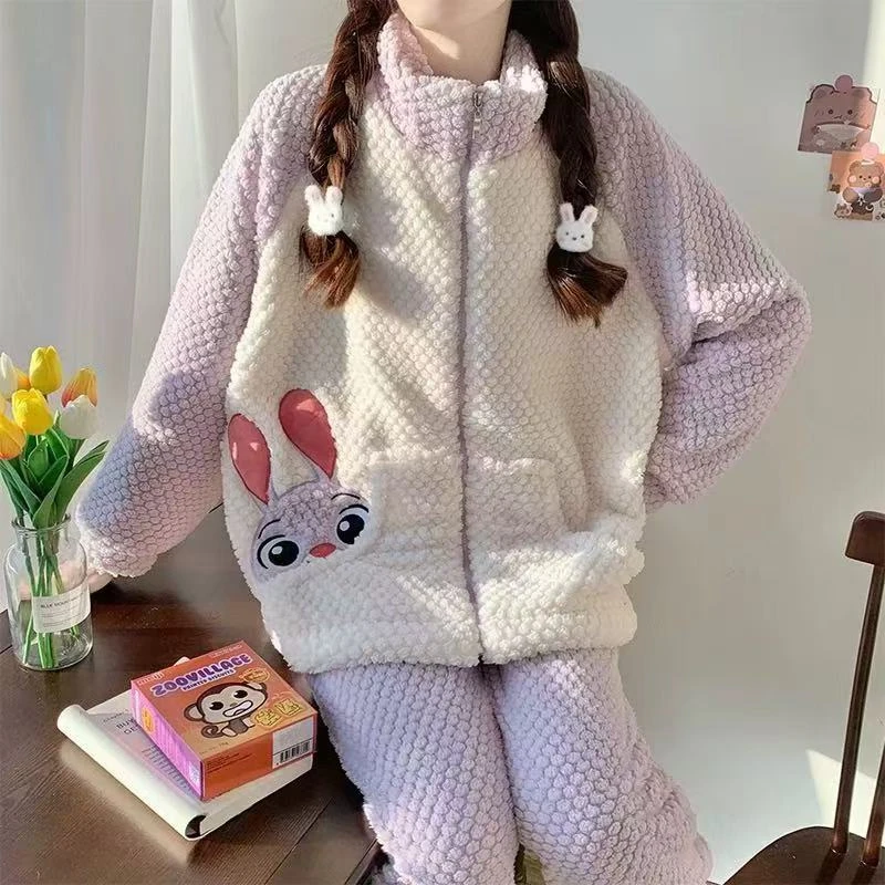 CD302秋冬新款季珊瑚绒睡衣女款加绒加厚