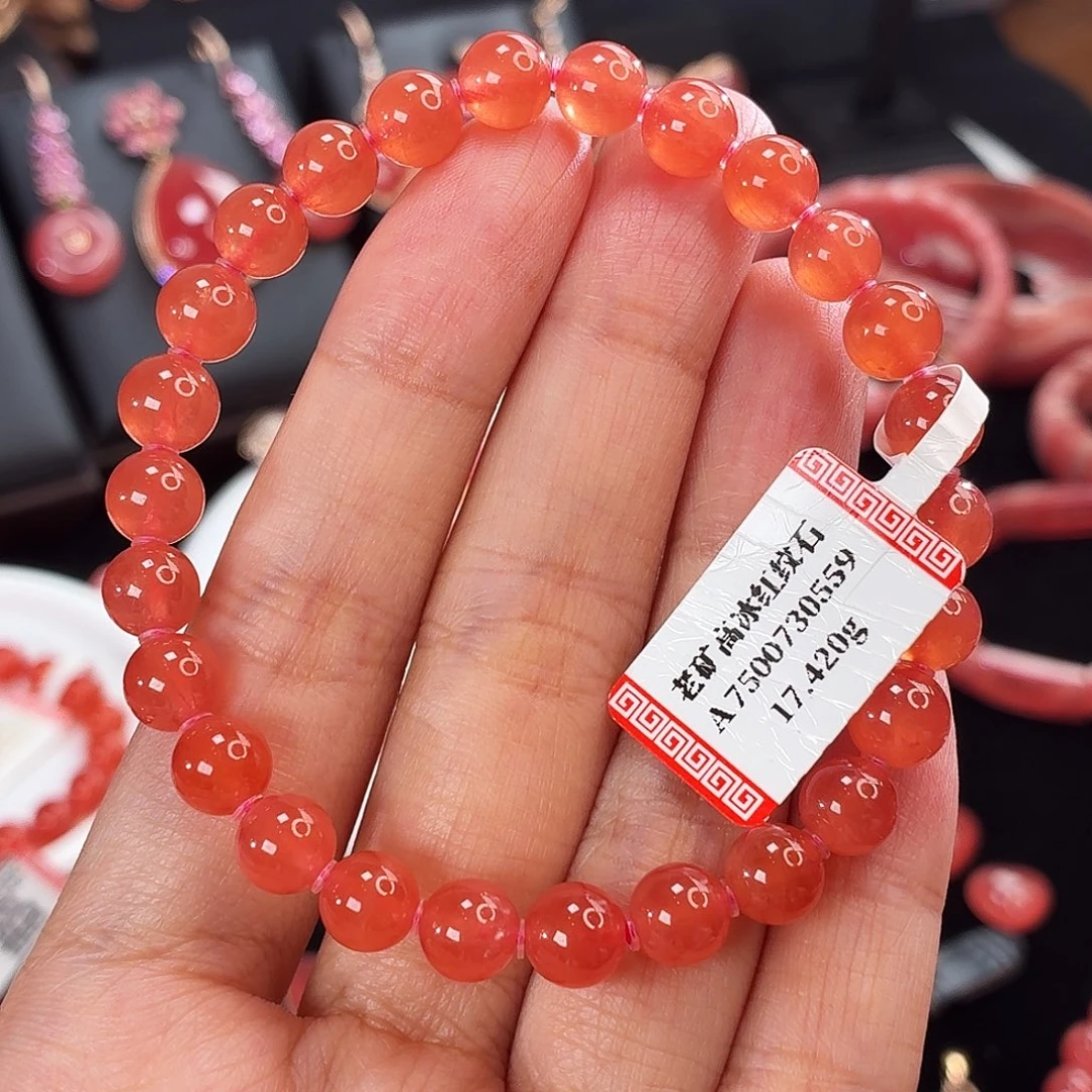 菱锰矿（红纹石）未镶嵌手串17.420g，7.2mm毕业级