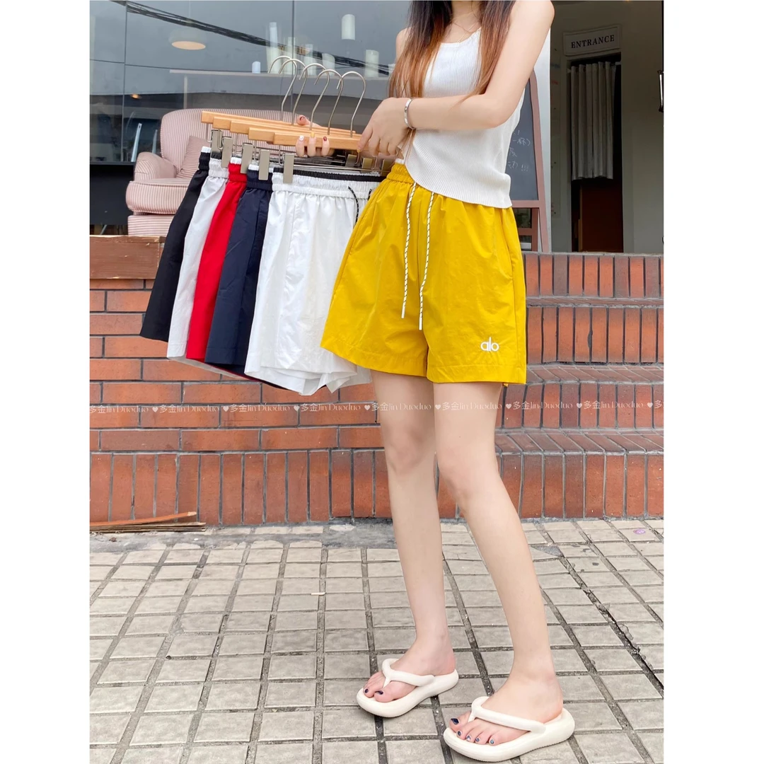 字母刺绣纯色百搭休闲裤女夏季高腰阔腿裤短裤