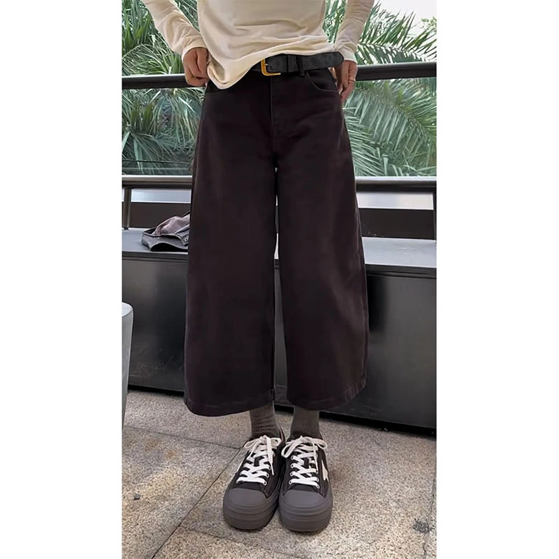 小个子穿搭宽松直筒弯刀阔腿裤女2025秋季新款大码高腰显瘦牛仔裤