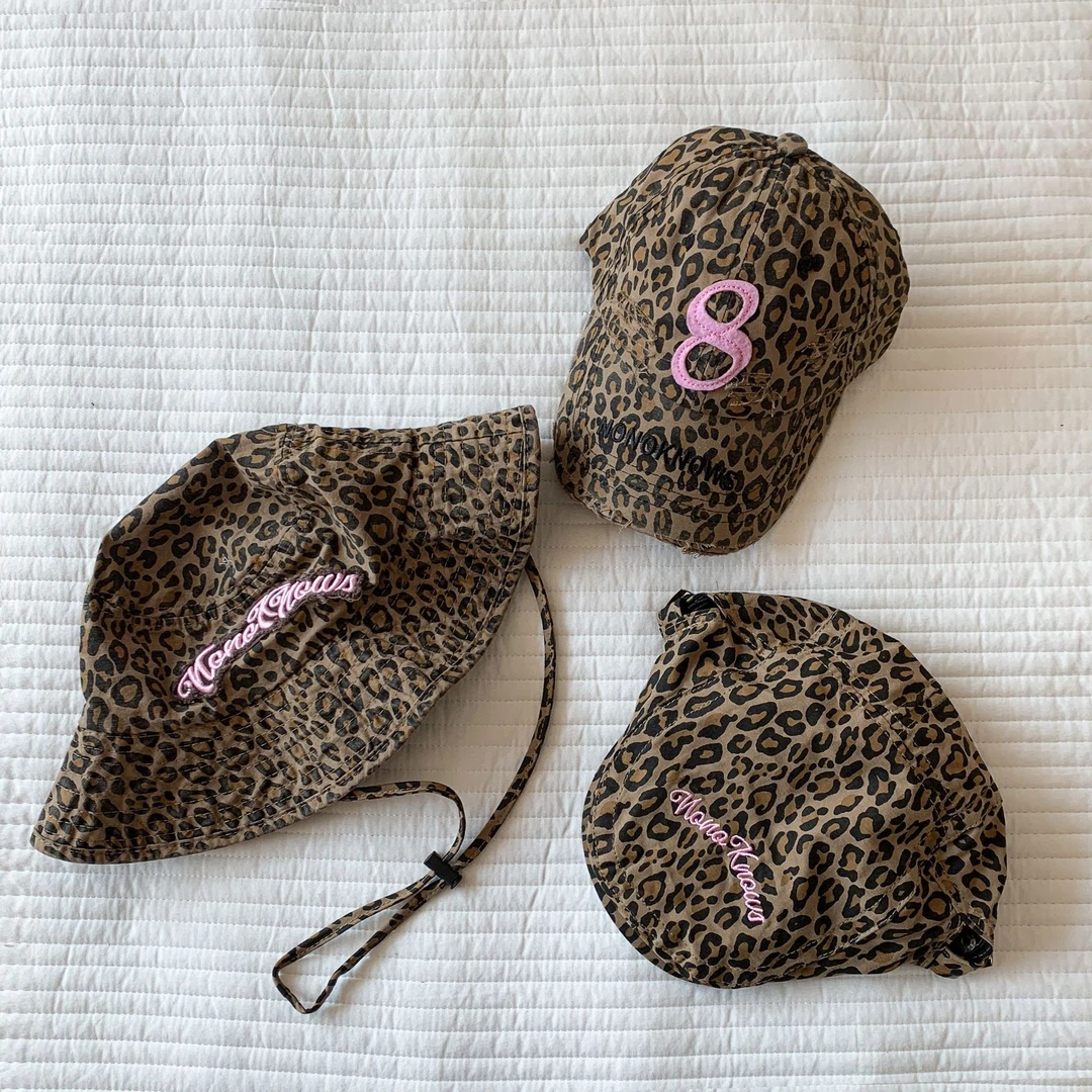 蔗梨童装女童帽子2025夏季新款豹纹鸭舌帽遮阳帽女宝宝渔夫帽