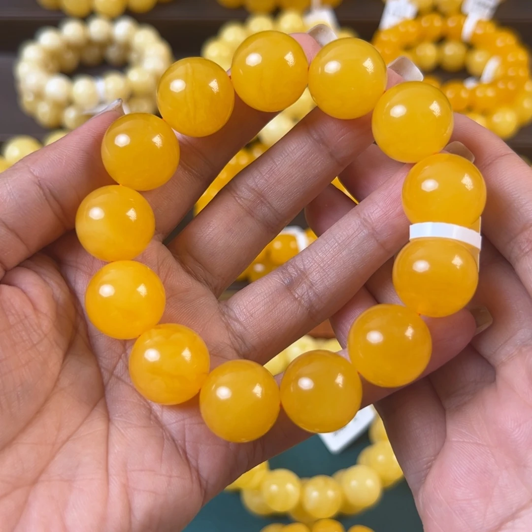 琥珀未镶嵌手串39.34g焦皮同料圆珠17mmHH