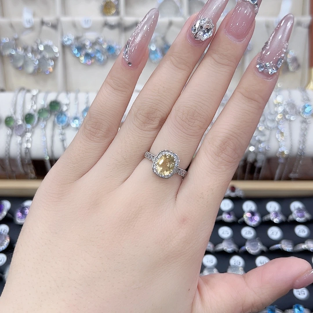 黄晶戒指银S925镶嵌