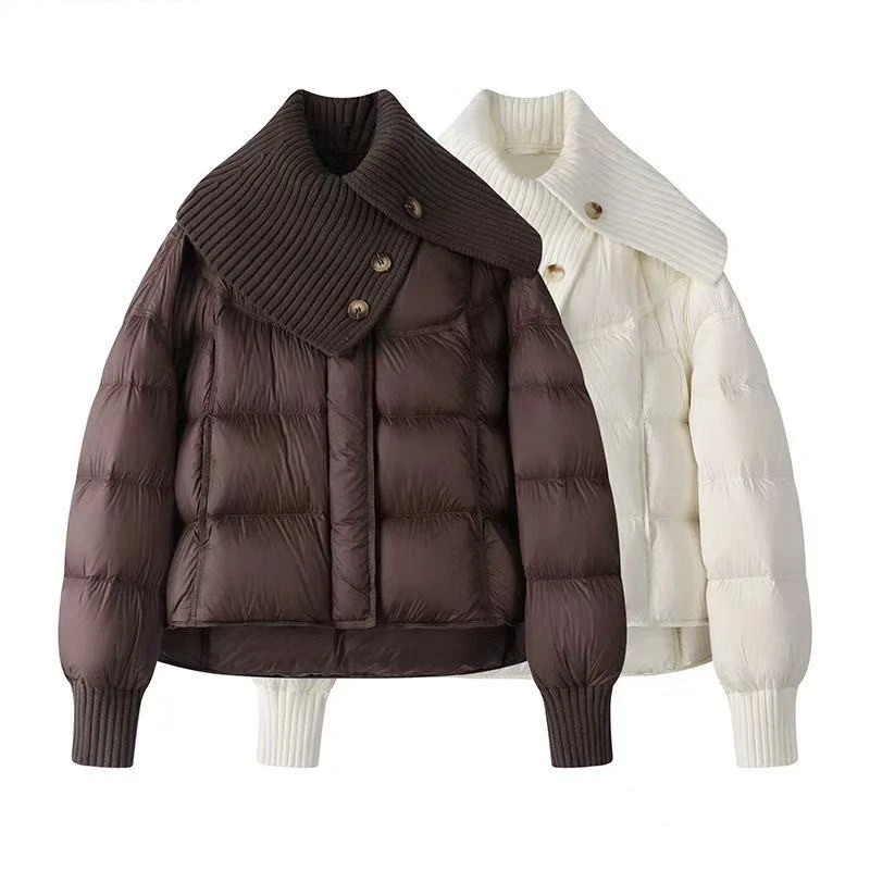 艾家常规款拼接肯豆风毛针织领韩版秋冬时尚轻薄拼接羽绒外套0020