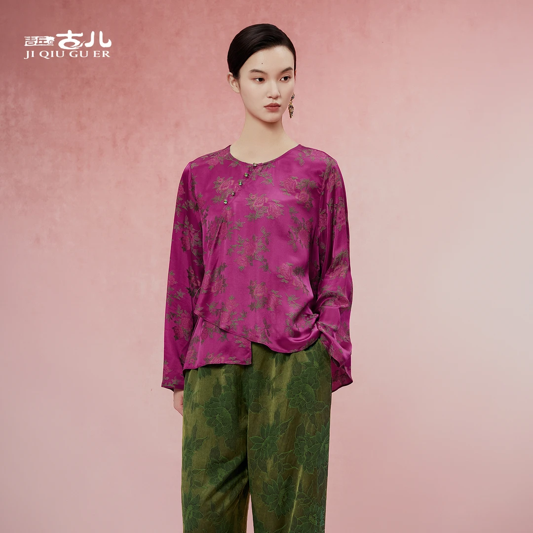 吉丘古儿花晏国风新中式上衣提花时尚知性慵懒风衬衫女G253Y007
