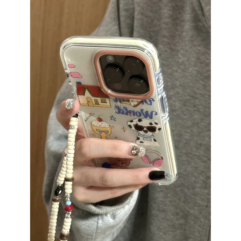 墨镜斑点狗和小熊红屋子挂绳手链苹果16promax手机壳iphone1514