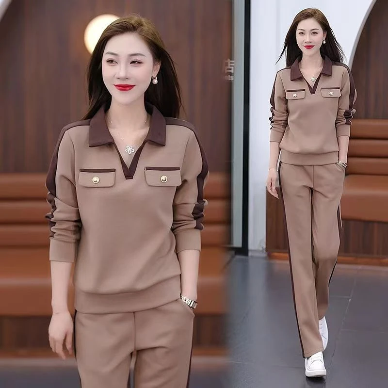春秋季减龄时尚韩版大码女士妈妈百搭长袖运动套装运动休闲套装