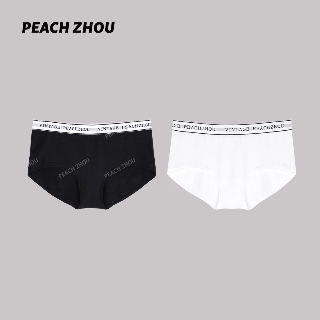『PEACHZHOU』莫代尔字母提花织带弹力基础款三角裤简约舒适内裤女