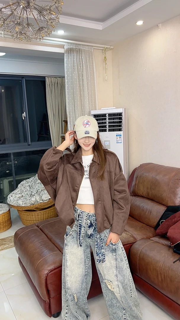 【冷冷】韩版短外套美拉德色麂皮绒复古女装设计师网红秋季气质