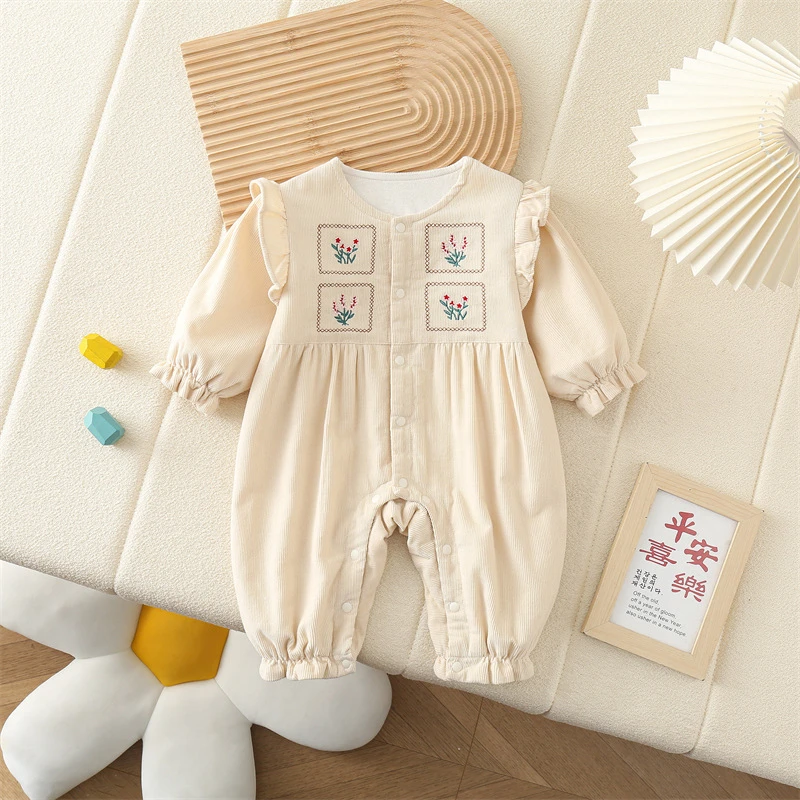 新生婴儿连体衣女宝宝韩版ins风绣花包屁衣满月女婴外出服包屁服