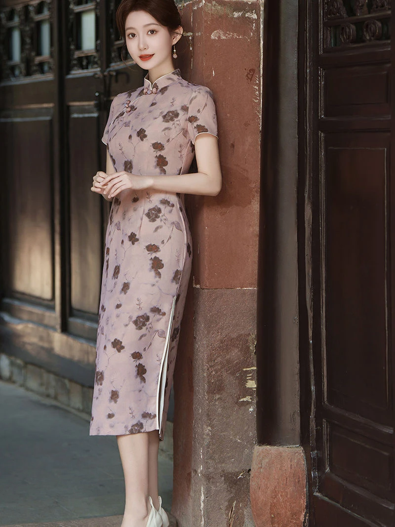 紫色年轻款显瘦旗袍中长款绝美日常可穿轻国风2025新款旗袍连衣裙