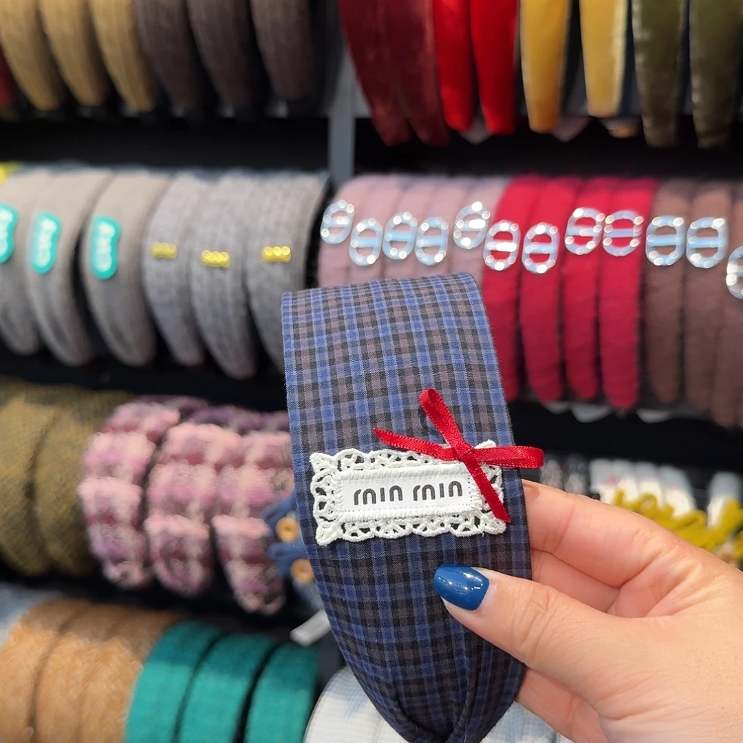 布艺非金属蓝色格子宽发箍