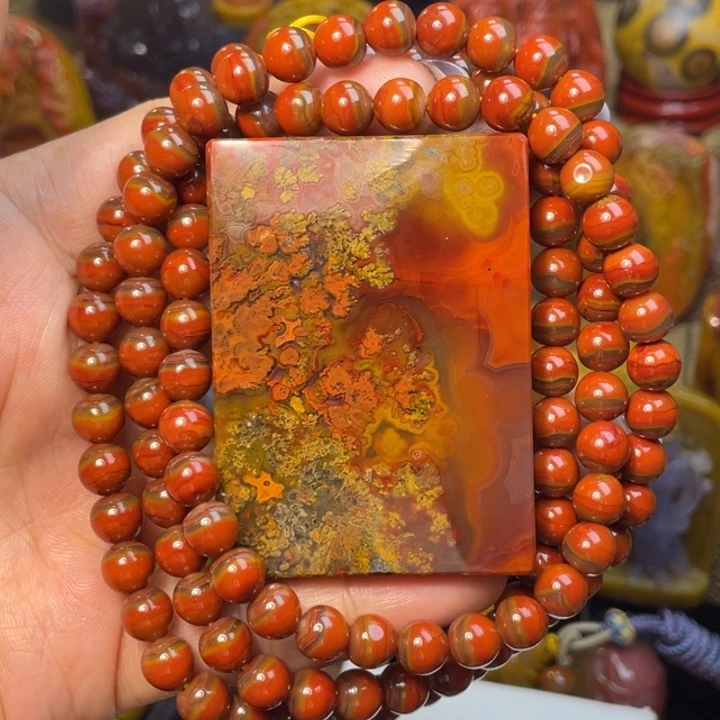 玛瑙/玉髓未镶嵌珠宝奇石尚品平安无事牌鸽血红108粒大福利