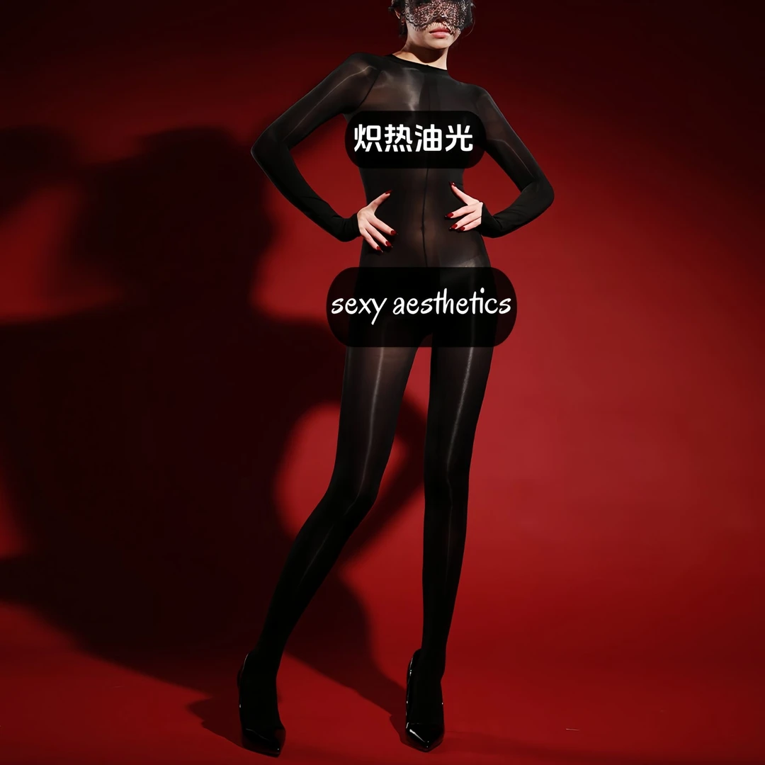 「夜魅」油亮连体袜薄款全身包连体衣长袖紧身连体袜打底衣油光显瘦