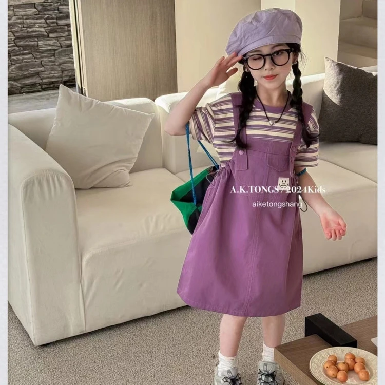 童装棉绸潮款洋气大童新款 连衣裙牛仔套装条纹婴儿宝宝春装夏装