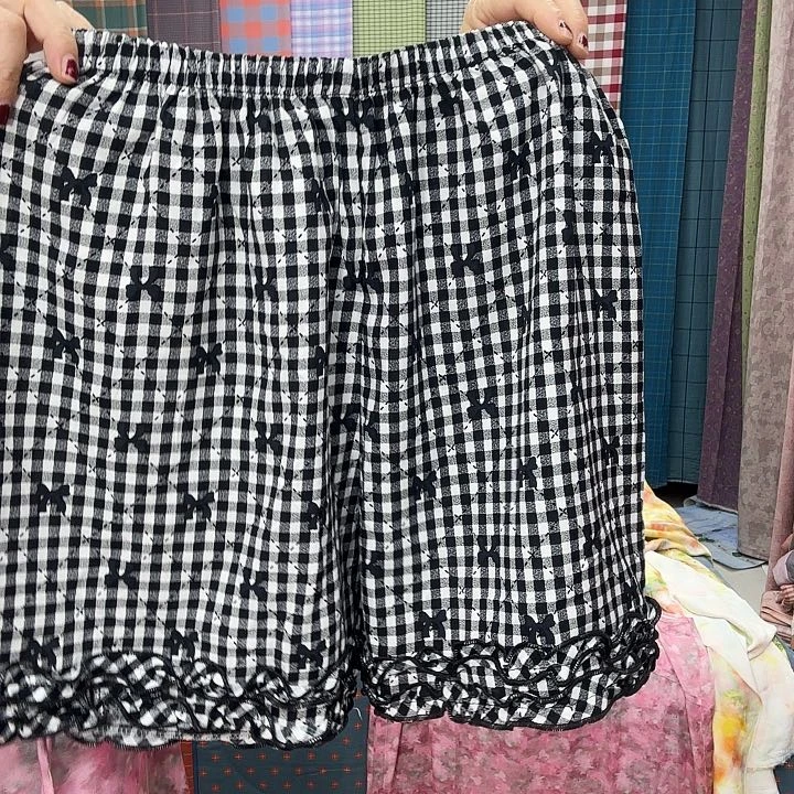 棉莫代尔纤维 黑白格子短裤，棉绸