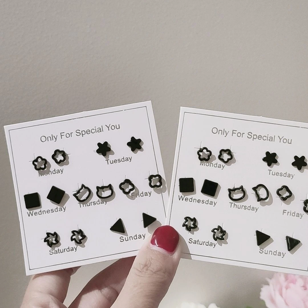 非金属树脂耳饰 黑色百搭塑料耳钉女耳环简约耳棒防过敏新款耳饰