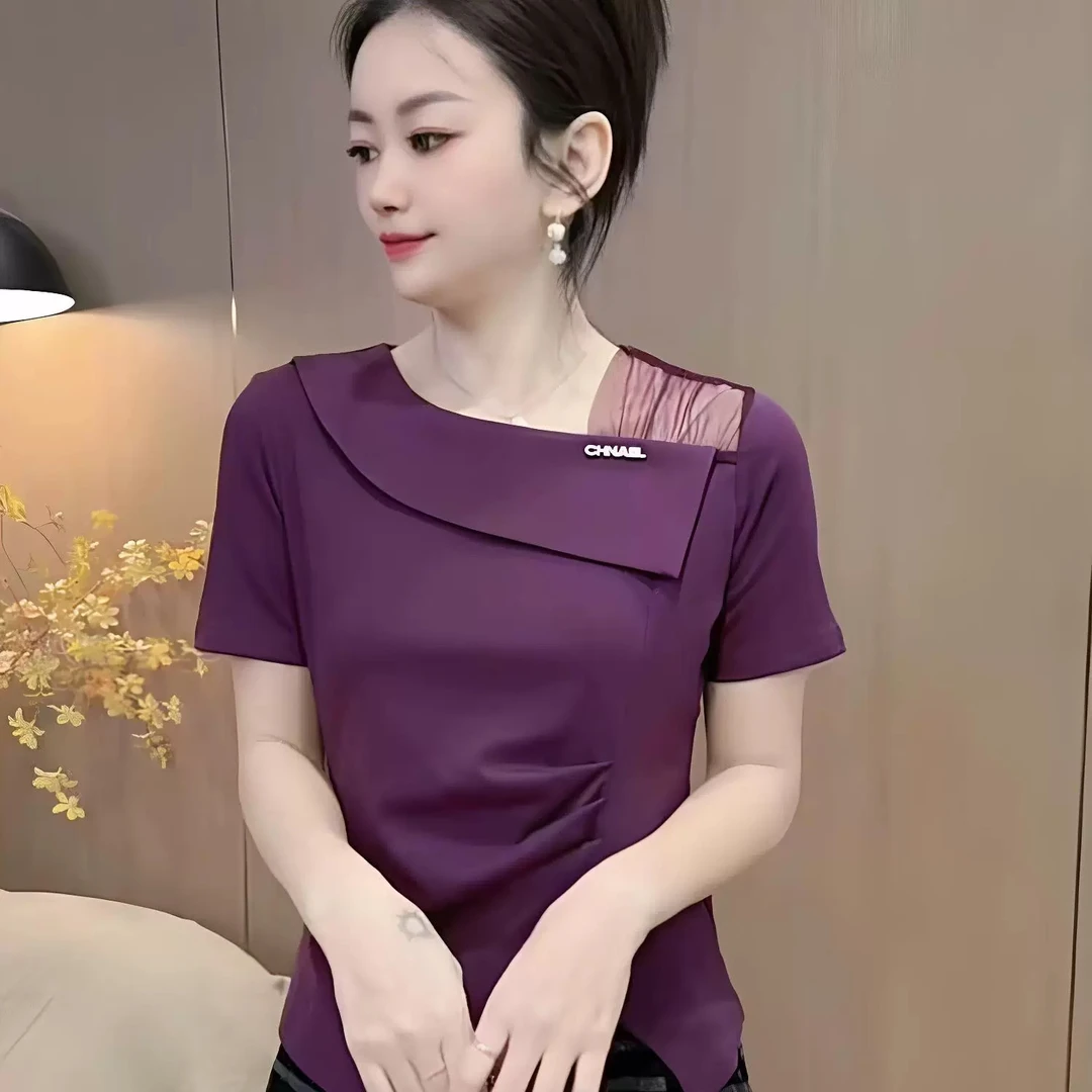 （女王范）338气质露肩短袖T恤