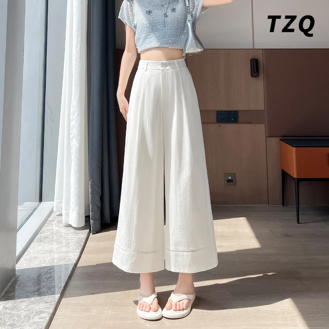 九分白色镂空阔腿裤女2025秋厚款小个子休闲阔腿直筒裤TZQ2572213